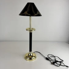 Excellent Black Gold Tole  21” Electric Candlestick Table Lamp Metal Toleware
