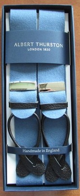 Albert Thurston Boxcloth Saxe Blue with Blk leather Ends