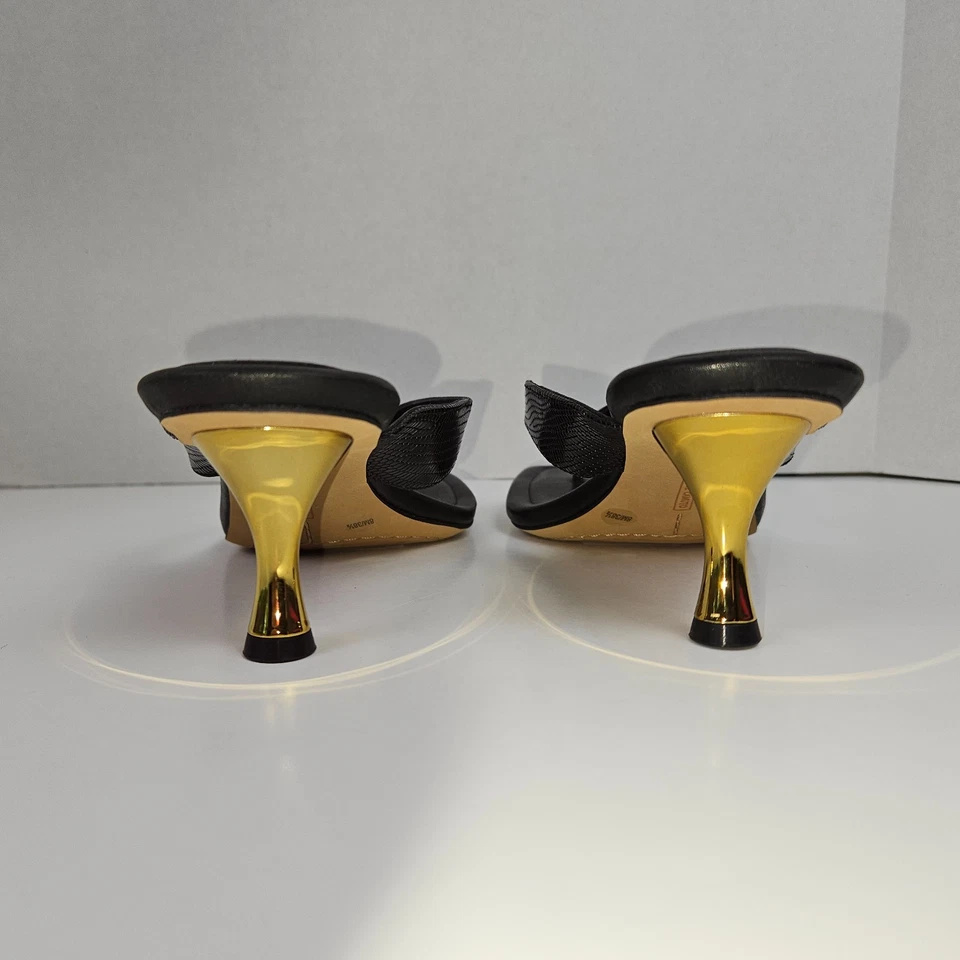 Vince Camuto Venantha 8M Black Gold Glossy Lizard Leather Kitten Heel Sandals - Image 4 of 4