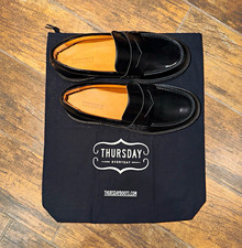 Thursday Black Leather Penny Loafers Men's Slip-On Dress Shoes Round Toe