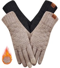 REACH STAR Winter Gloves for Women, 3-Finger Touch One Size, Black khaki