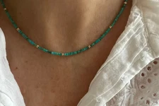 Kingman Turquoise Necklace 14k Solid Gold | 2mm Green Blue Heishi Choker