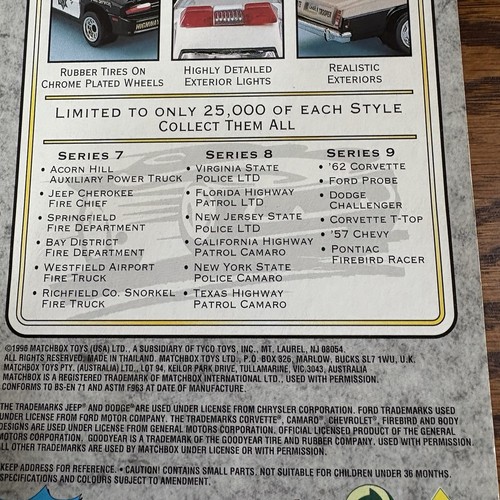 1996 Matchbox Premiere Collection Series 8 California Highway Patrol Camaro New - Picture 8 of 9