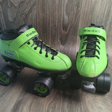 Riedell DART Roller Skates Green Size 5 Speed Racing Lace Up And Strap Closure