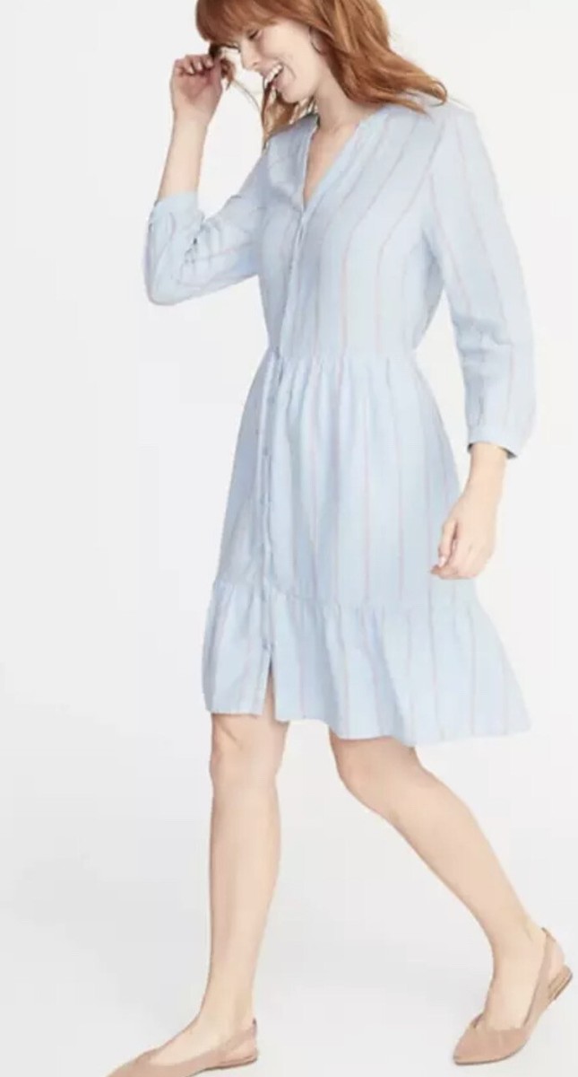 old navy womens linen dress Old Navy Waist Defined Striped Cotton Linen Shirt Dress Women's S M NWT New!