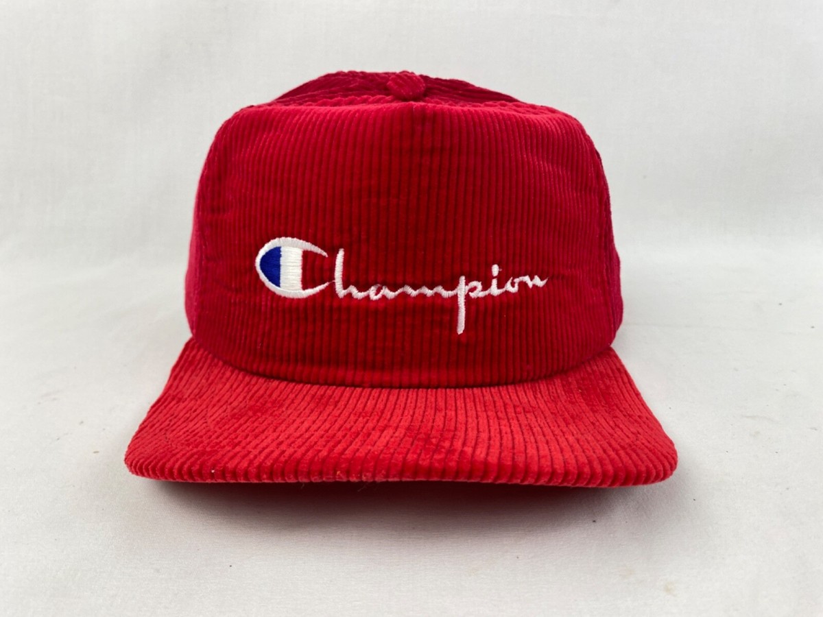 Vintage 1980s Champion By New Era Red Corduroy Snapback Hat USA Sportswear  Brand