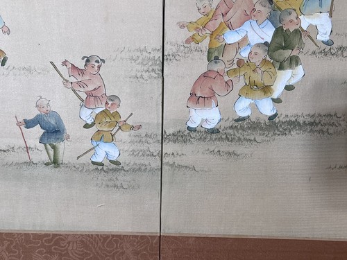 4 Pannelli Schermo Pieghevoli "Cento Bambini Al Gioco" XIX Secolo? Jingdezhen - Foto 10 di 23