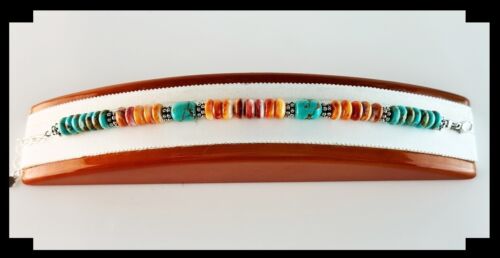 White Fox Creation: Chunky # 8 Turquoise and Spiny Oyster Bracelet - Picture 4 of 4