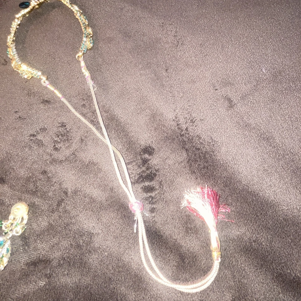 Juego de collar y pendientes chapados en oro CHANDELIER esmeralda sintética y diamantes Foto 4 de 4