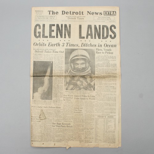 3 periódicos de prensa gratuitos de colección Space Walk Orbit Moon Landing Glenn Detroit News - Imagen 8 de 10