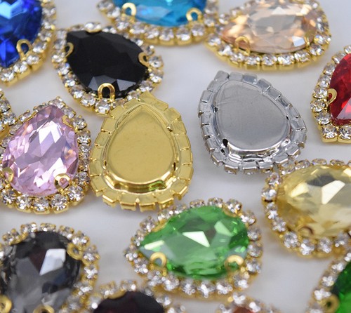 20 piezas cosidas en diamante de imitación de diamante facetado de cristal lágrima joya botón - Imagen 2 de 25