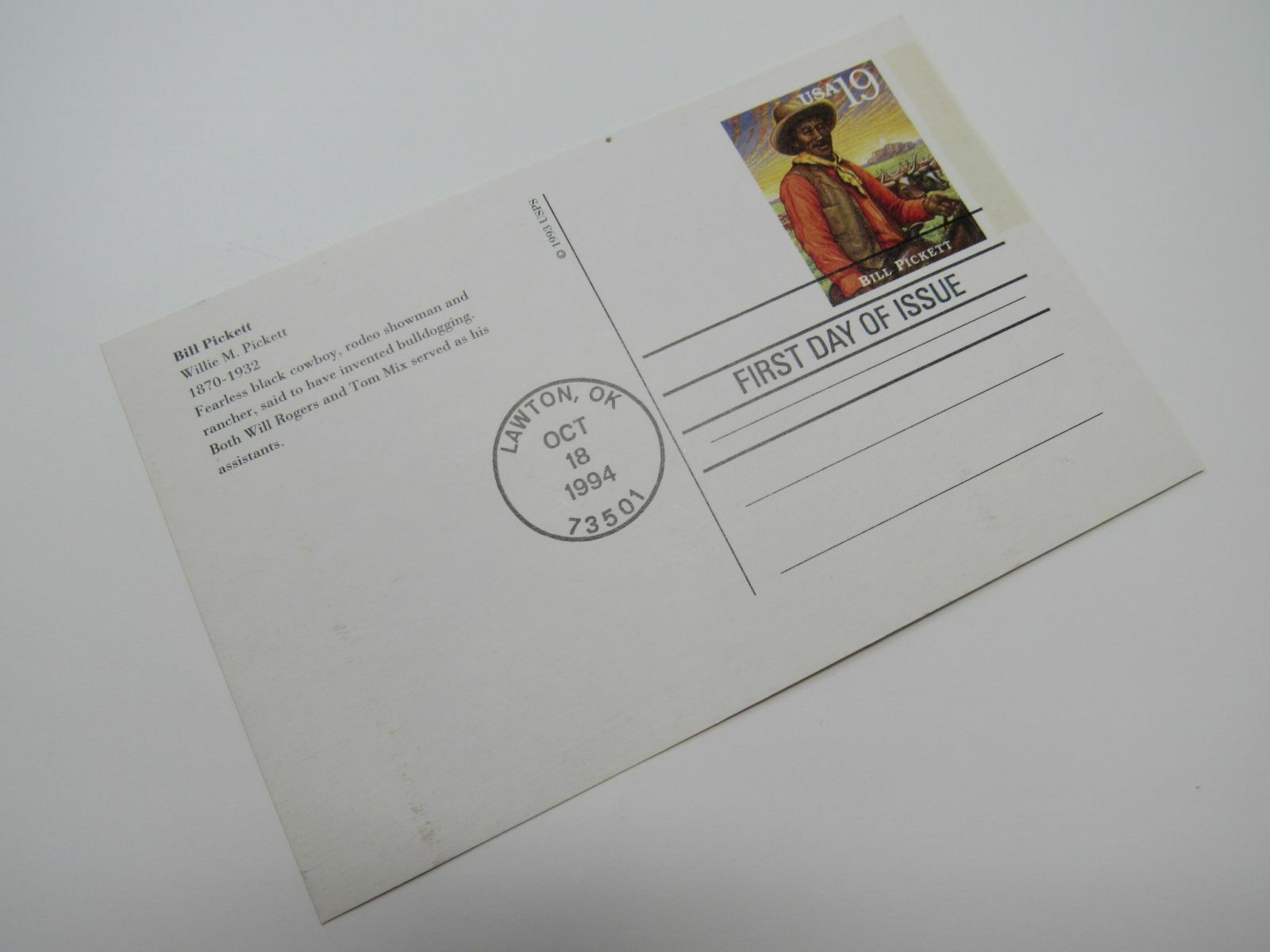 USPS Scott UX184 19c Bill Picket First Day of Issue Postal Card