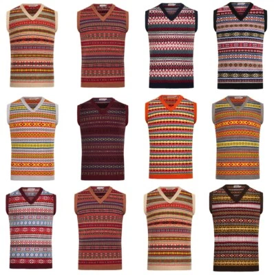 London Knitwear Gallery Herren Fairisle Strick Pullunder Retro Vintage, Ärmellos - Bild 1 von 4