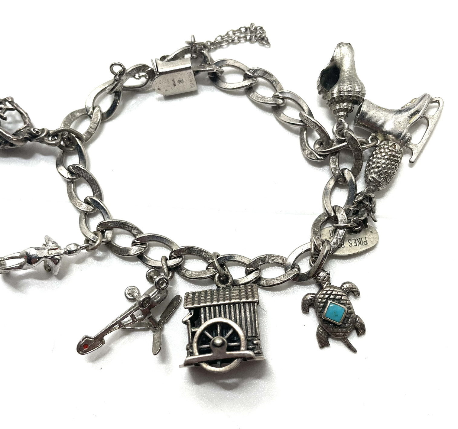 Vintage Sterling Silver Charm Bracelet Helicopter… - image 1