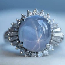 Fabulous Vintage 12.70 CT Blue Sapphire & CZ 935 Silver Awesome Anniversary Ring