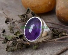 Natural Amethyst Gemstone with 925 Sterling Silver Ring for Men's #05