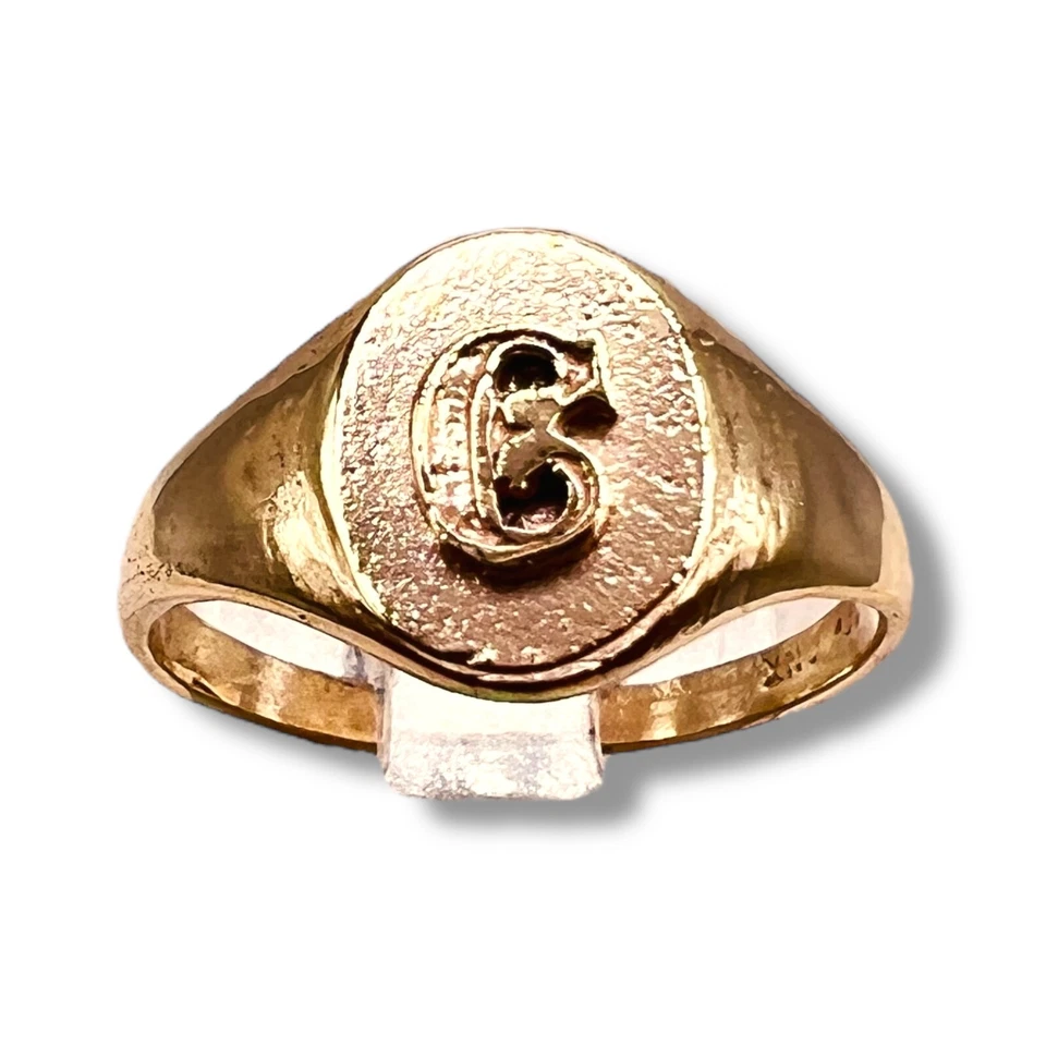 Initial Letter C Signet 14k Yellow Gold Oval Baby Pinky Ring SZ 3 - Image 2 of 4