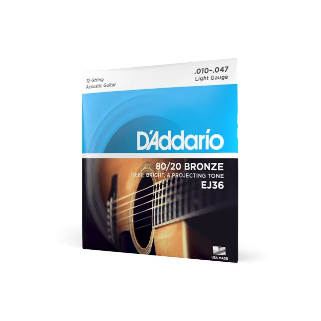 D'Addario EJ36 80/20 Bronze Light 12-String Acoustic Guitar Strings .010 -.047