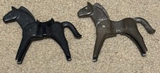 Two Playmobil Geobra Horses with One Saddle Brown/Black Movable Head Lot of 2