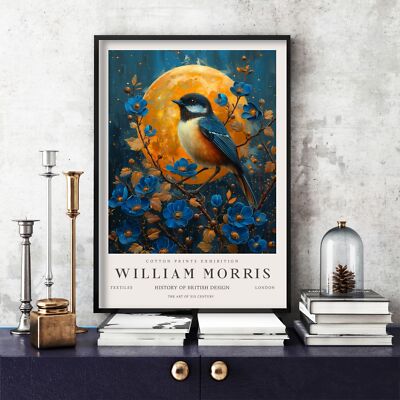 William Morris Print, Morris Exhibition Poster, Blue Collection Bird (6e)