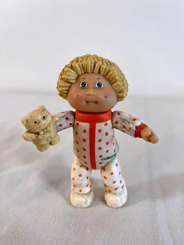 Vintage 1984 - Cabbage Patch Kid With Teddy Bear - Mini Doll Figures - 3.5" tall