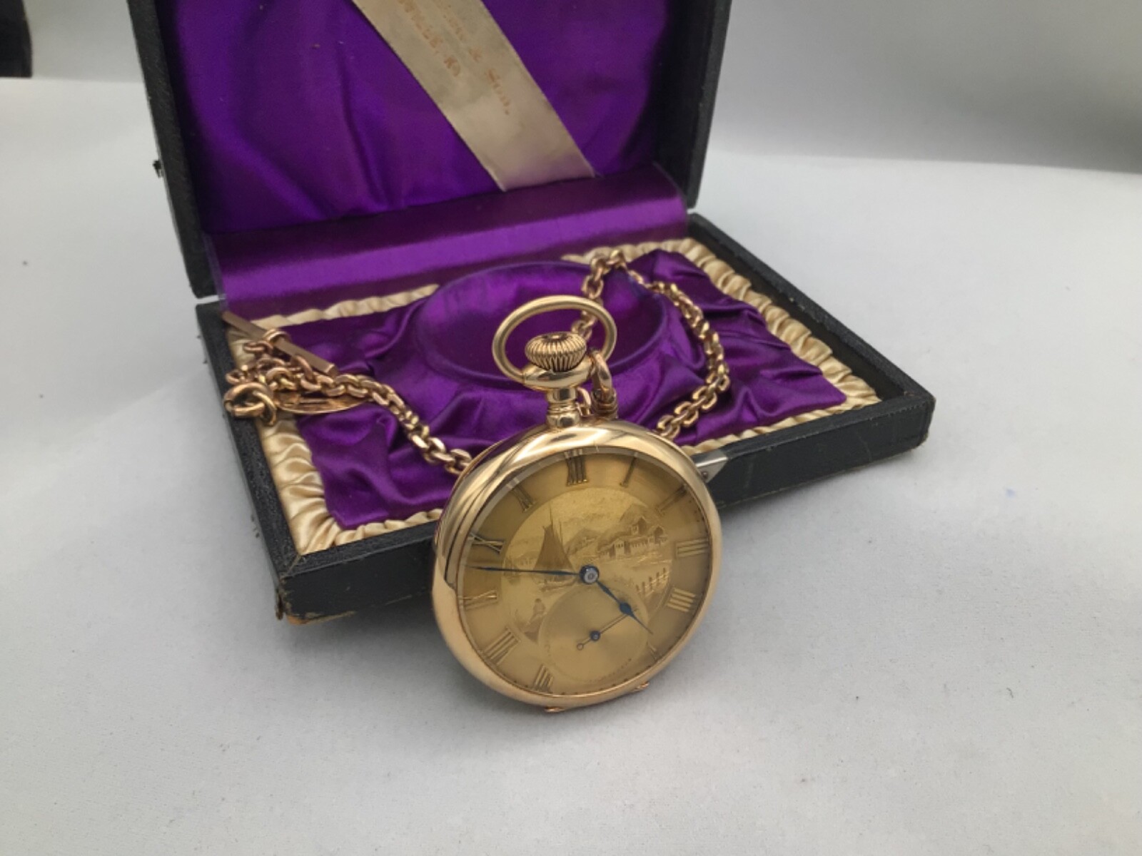 14K gold Elgin pocket watch, Keystone case, gold face with etched