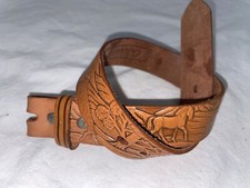 VTG 70 NEW Boys 20 Tooled Brown Leather Cowboy Western Horse Horses Mustang Belt