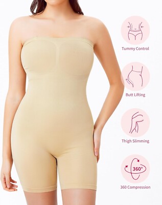 Gotoly Strapless Shapewear Bodysuit Beige Small