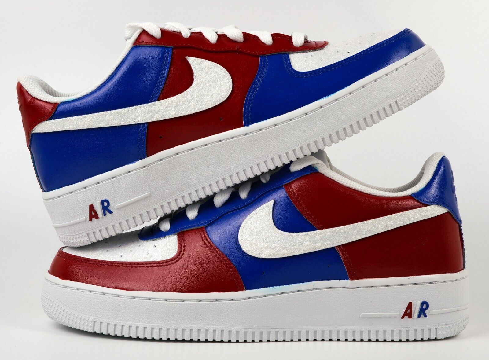Alfombra de pies Mal nadie Nike Air Force 1 Custom Low Shoes USA Red White Blue Glitter 4th of July  Sneaker | eBay