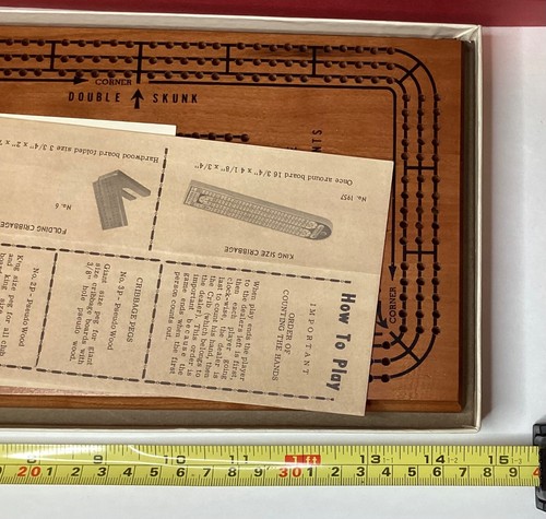 VTG DRUEKE CRIBBAGEMASTER “ONCE A-ROUND” BOARD MODEL 1950 FOR 2-6 PLAYERS W/BOX - Picture 17 of 18