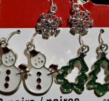New Christmas Earrings Set of 3 Pairs Christmas Tree, Snowflakes Snowmen