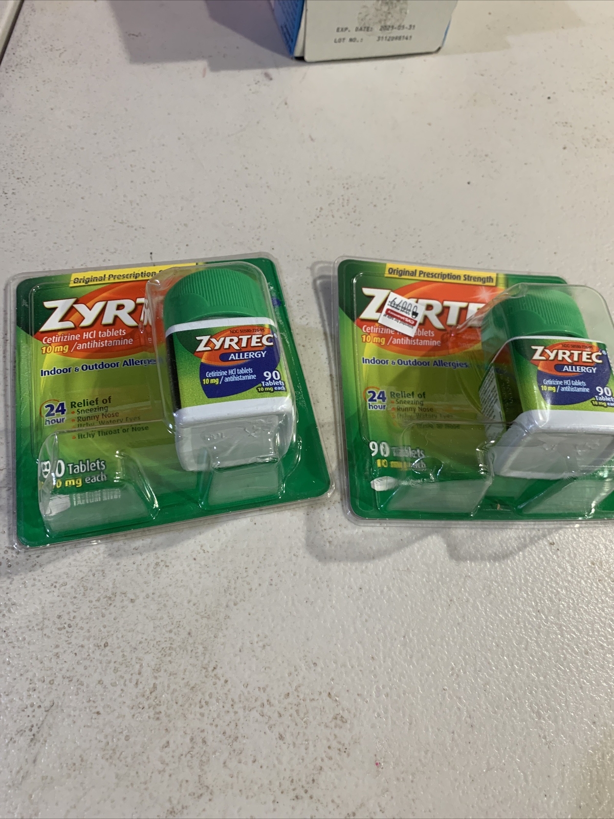 Lot 2 Zyrtec Allergy Treatment Tablets 10mg 90 Count Each Exp. 5/25