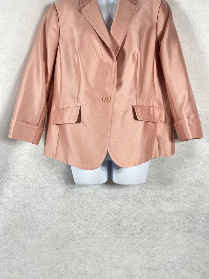 Talbots Jacket Women's Petite 14WP Pink Blazer Long Sleeve Silk Cotton Blend - Image 2 of 4