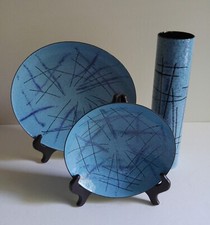 Set of Vallenti enamel vase and two bowls