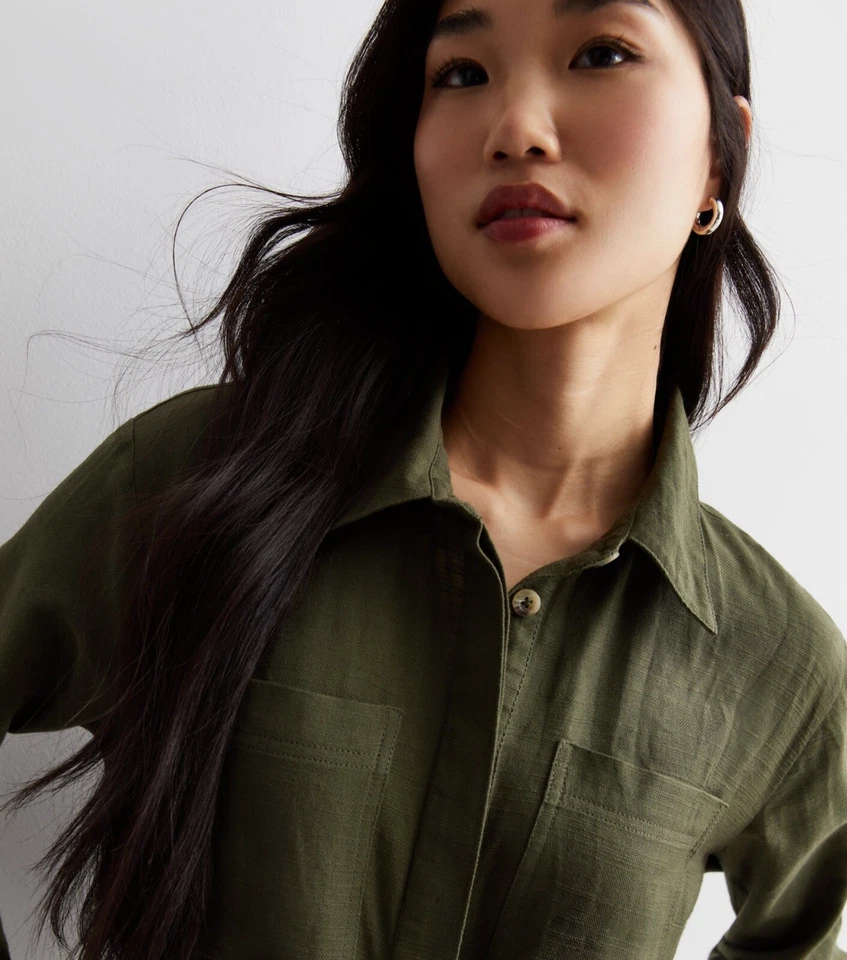 Nuevo mono utilitario de algodón con cinturón caqui New Look para mujer 36 £ 8-18 Foto 3 de 4