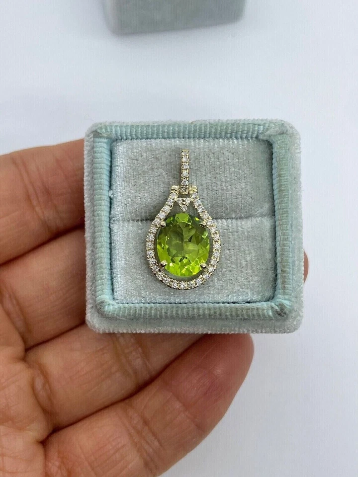 2 Ct Oval Cut Simulated Peridot Halo Pendant In 14K White Gold Plated Free Chain - Image 3 of 4