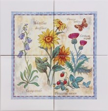 Wildflowers Garden Decorative Ceramic Mural 4 Tiles 15cm Floral Backsplash UK