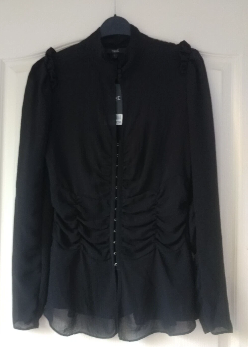 Sheer Eyelet Fastening Black Top Size 8 New