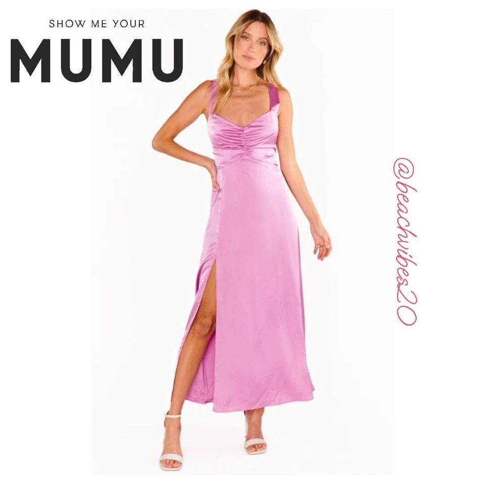 Vestido SHOW ME YOUR MUMU Mina Midi Púrpura Rosa Lujo Satén Mediano Nuevo con Etiquetas O-164 Foto 2 de 4