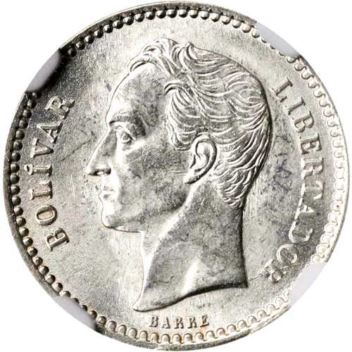 1936 Venezuela 1/2 Bolivar, NGC MS 65, Blast White Example, Attractive