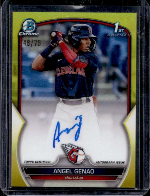 2023 Bowman Angel Genao Chrome Auto Yellow Refractor 1st Prospect #/75 Guardians