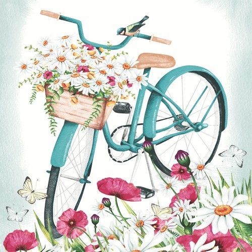 20 Servietten Romantic Bicycle Blumen Fahrradkorb Mohn Margeriten Garten 33X33Cm-image