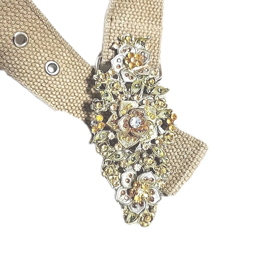 Cinturón de lona accesorio de moda para mujer 42" con hebilla esmaltada con joyas  Foto 2 de 4