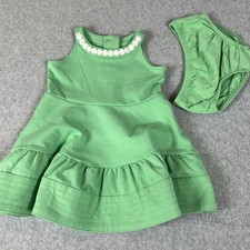 Janie and Jack Green Dress With Bloomers - 6-12 months Tiered Polka Dots EUC