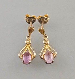 Authentic Vintage Drop Earrings Rose Quartz 925 Silver Gold Plated 1,7cm L1