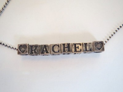 STERLING SILBER 925 Block Charms Initiale HALSKETTE ''RACHEL'' Name in Blöcken 16'' L