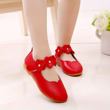 Girls Floral Mary Jane Shoes - Soft Sole, Slip-On Princess Flats Red 9.5 Toddles