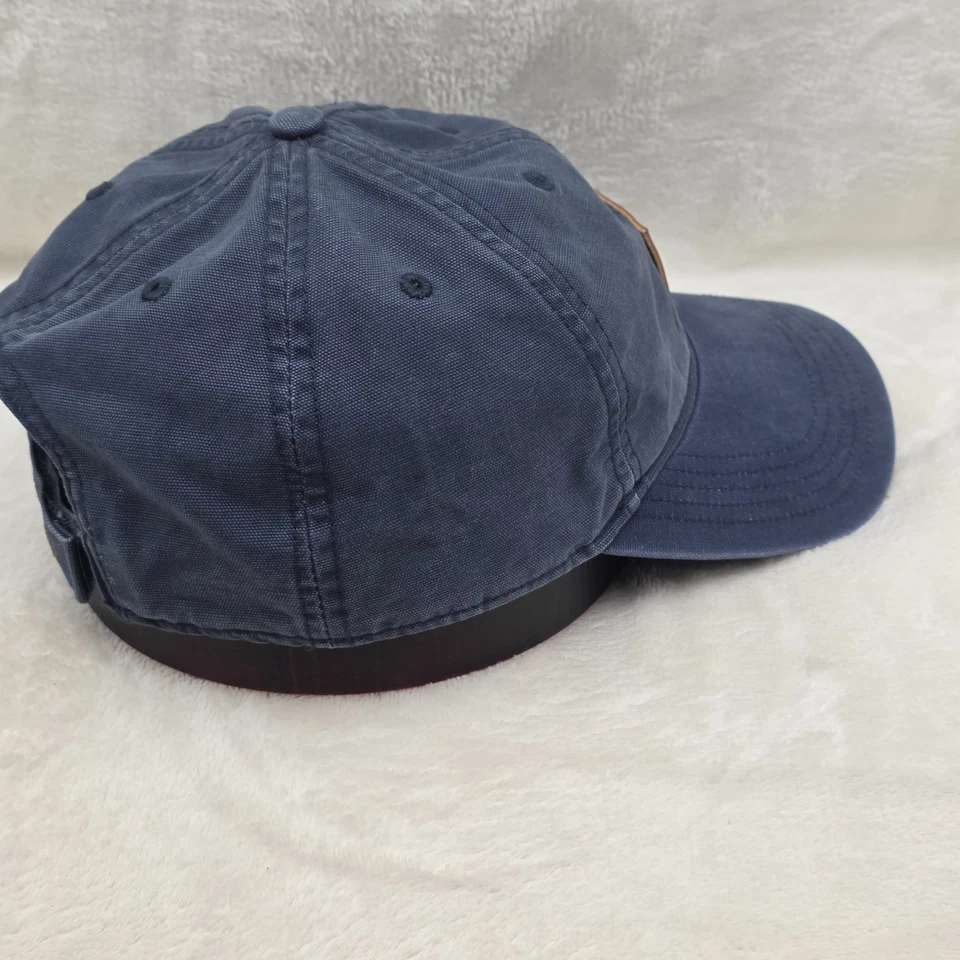Sombrero Carhartt Gorra Correa Trasera Azul Odessa Cuero Parche Hombres Algodón Lavado Lona Foto 4 de 4