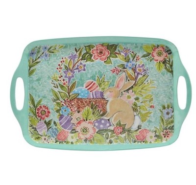 Certified International Joy of Easter Bunny Rabbit Melamine Serving Tray 19 x12 