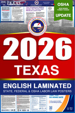 2026 Texas TX LABOR LAW POSTER Federal  State English Laminated